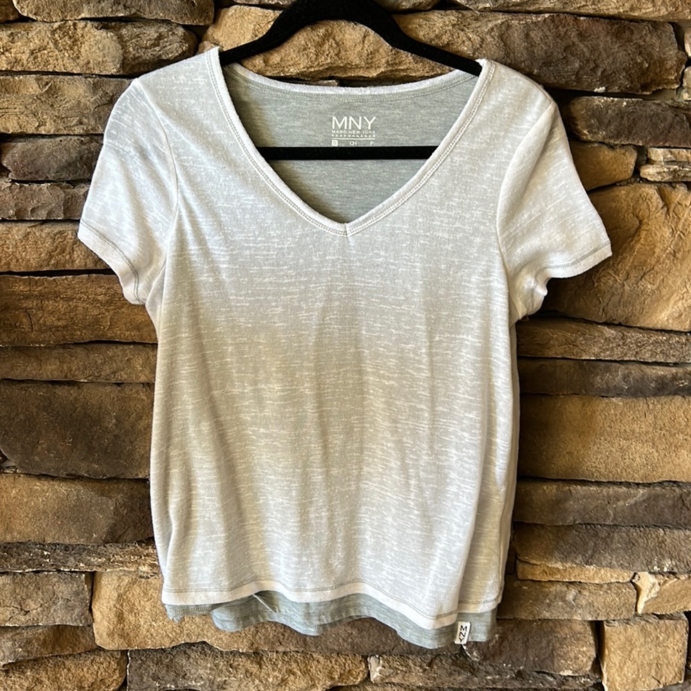 MNY performance tee. White and gray short sleeve t-shirt. Size small.
